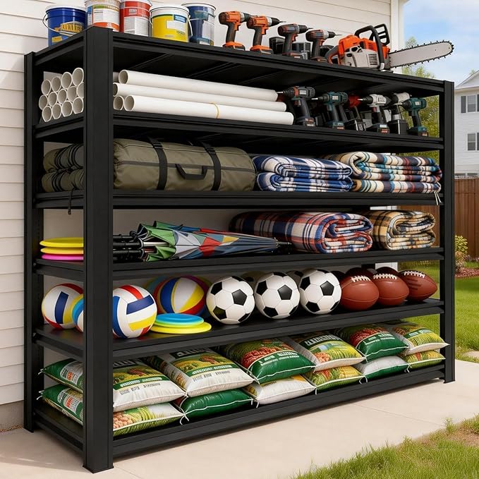 6-Tier Metal Storage Shelves, Adjustable Shelving Units, Boltless Assembly, Black, 83 x 54.89 x 23 Inch, for Warehouse Garage Shed Basement (83H*54.89W*23D)