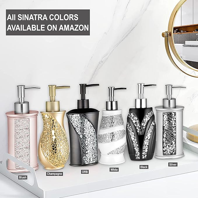 Zahari Home Sinatra Soap Dispenser/Lotion Pump Unique Design Bling Glass Mosaic Décor, White