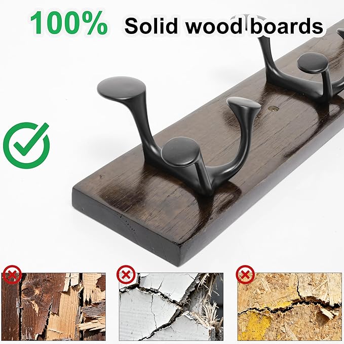 SKOLOO 24-Inch Walnut Wood Coat Rack Wall Mount with 4 Triple Hooks - Ideal for Family Entrances, Classrooms, and Pet Supplies Storage - Perfect Coat Hooks for Wall