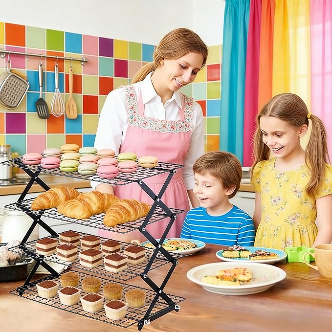 4-Tier Foldable Organizer Rack, Adjustable SpaceSaver for Kitchen Counter, Pantry, Bathroom, Multi-Purpose Storage & Display