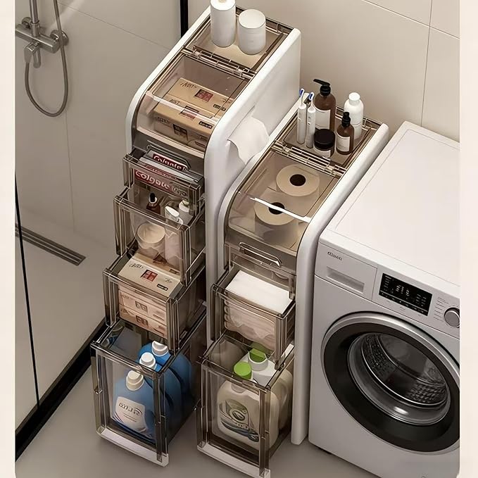 Slim Bathroom Storage Cabinet,Narrow Bathroom Storage Cabinet,Mobile and No Installation Required,Perfect for Small Space Bathroom,Living (A-4Tiers)