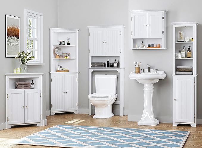 UTEX Bathroom Corner Storage Cabinet, Small Floor Corner Cabinet with Doors and Adjustable Shelves, Freestanding Narrow Storage Organizer for Bathroom, Kitchen, Living Room, White | Floor Corner Cabinet, Doors, Adjustable Shelves, Freestanding, Narrow ...