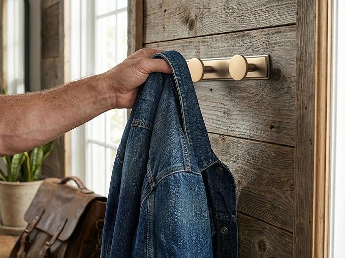 Goo-Ki Champagne Bronze Coat Rack Wall Mount with Escutcheon Backplate, Modern Heavy Duty Zinc Alloy Coat Hooks, Soft Gold Hat and Towel Hanger Rail for Entryway, Bathroom and Mudroom (3 Hooks)