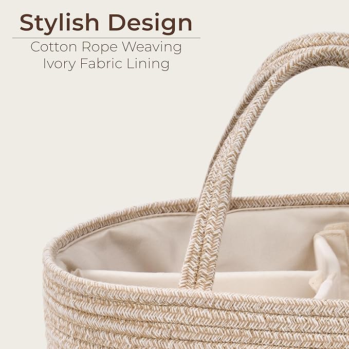 Diaper Caddy Organizer, Empty Gift Basket for Newborn Essentials, Baby Storage Basket, Stylish Gift Bag for Baby Shower, Boys and Girls - Small, Oatmeal