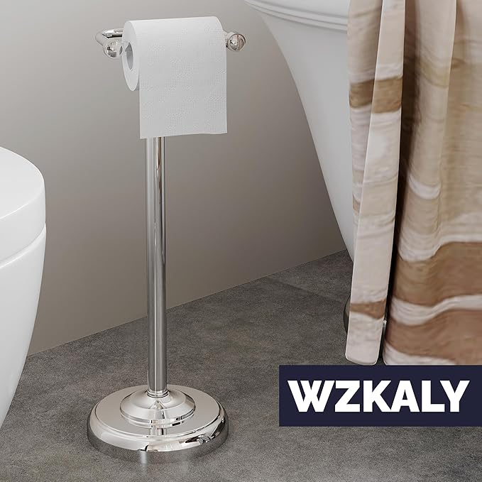 Toilet Paper Holder Stand, Polished Chrome Toilet Paper Holder Free Standing, Post Pivoting Design & Stable Weighted Base SUS304 Stainless Steel for Bathroom(Mega Roll)