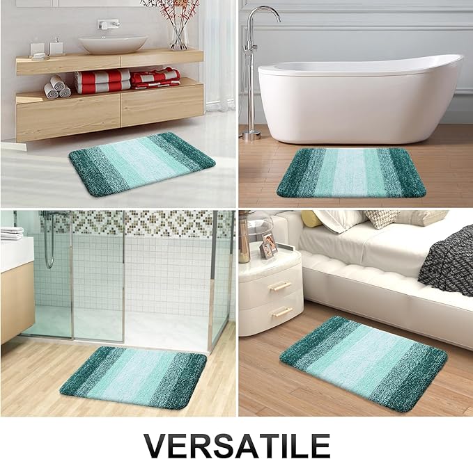 OLANLY Bathroom Rug Set 2 Piece, Soft Absorbent Microfiber Bath Rug Set, Non-Slip, Machine Wash Dry, Plush Shaggy Bath Mats for Bathroom (30"x20"+24"x16", Blackish Green)