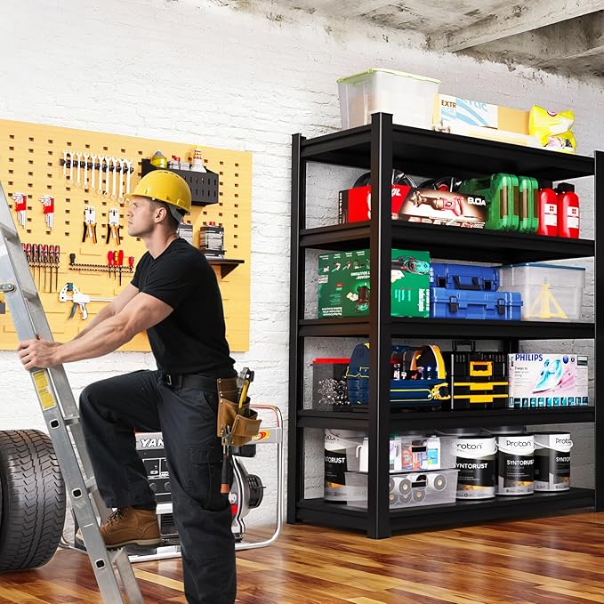 72"H Garage Shelving, Adjustable Garage Storage Shelves 3000LBS Heavy Duty Shelving 5-Tier Metal Shelving Units fou Garage, Utility Shelf Rack for Warehouse,Basement, Shop, 72''H x 36''W x 12''D