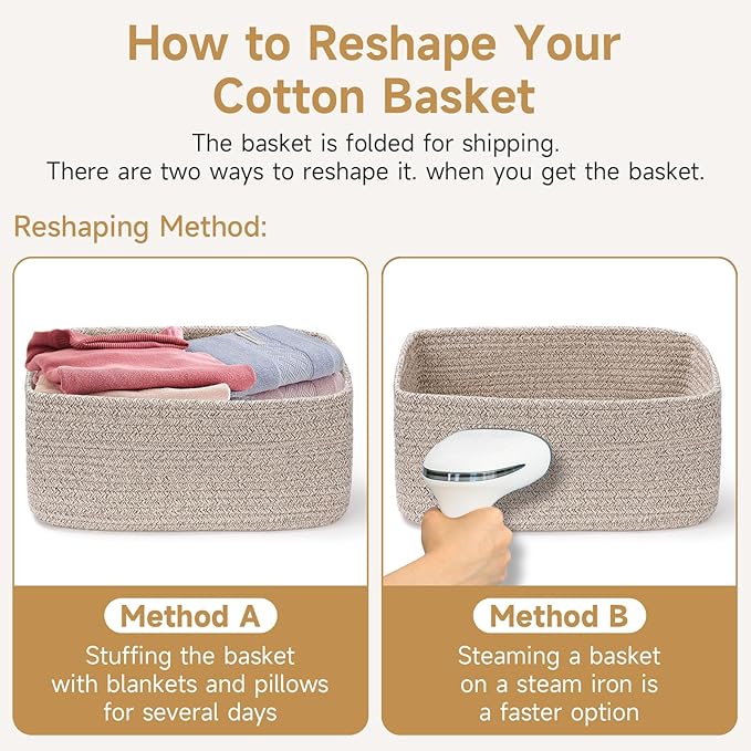 3-Pack Storage Baskets for Organizing | Woven Shelf Toy Basket | Rope Baskets for Gifts Empty | Closet Organizer Bins with Handles | Cube Decorative Box | 13.7×7.1×6.7” | Dark Green