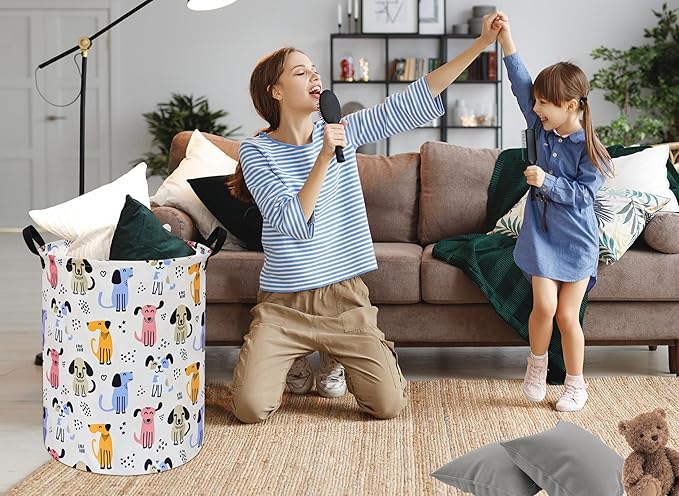 Kids Laundry Hamper Storage Basket Laundry Organizer Hamper Storage Bins Clothes Box Nursery Hamper Gift Basket with Handles (Dog)