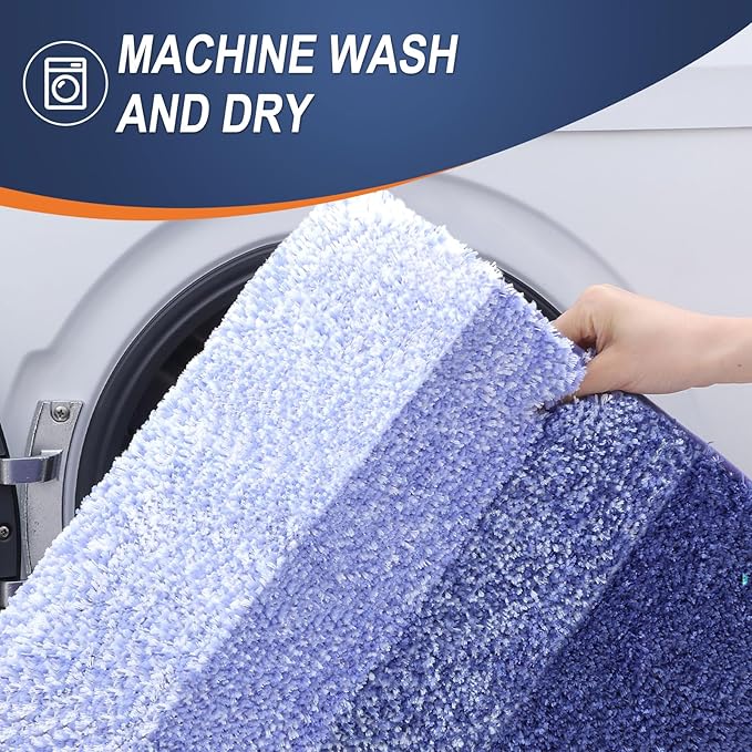OLANLY Bathroom Rug Set 2 Piece, Soft Absorbent Microfiber Bath Rug Set, Non-Slip, Machine Wash Dry, Plush Shaggy Bath Mats for Bathroom (47"x20"+24"x16", Blue-Violet)