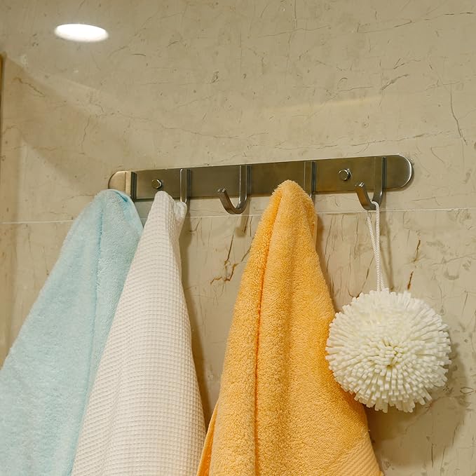 Coat Hook Rail Brushed Nickel 14-inch Towel Rack Wall Mounted with 5 Hooks/Durable Coat Hangers for Bedroom, Bathroom, Foyer, Hallway/304Stainless Steel/Easy to Install/Rust and Water Proof