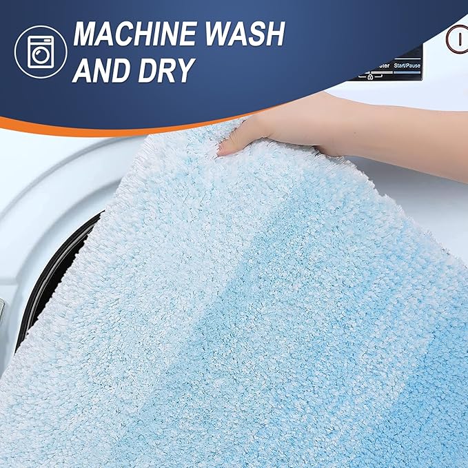OLANLY Bathroom Rug Set 2 Piece, Soft Absorbent Microfiber Bath Mats and U-Shaped Contour Toilet Rug, Non-Slip, Machine Wash Dry, Plush Shaggy Bath Mats for Bathroom (24"x16"+24"x20", Sky Blue)