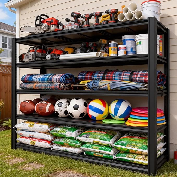5-Tier Metal Storage Shelves, Adjustable Shelving Units, Boltless Assembly, Black, 83 x 54.88 x 23 Inch, for Warehouse Garage Shed Basement (83H*54.88W*23D)