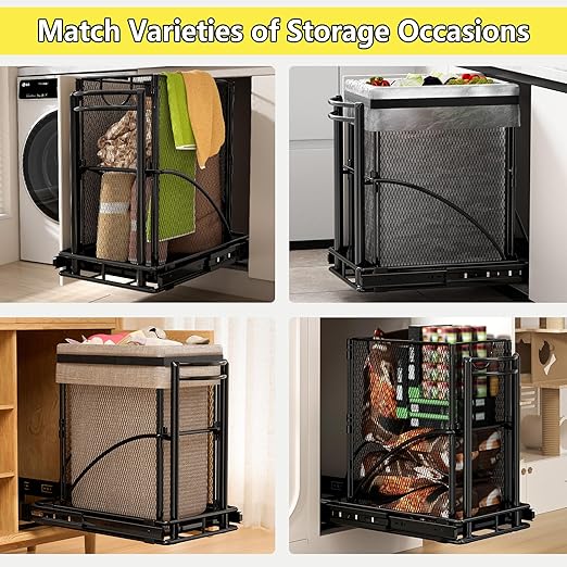 Under Sink Trash Can Pull Out with 7.4 Gal Black Can 13" Wx17 Hx17 D Sliding Garbage Can Under Cabinet