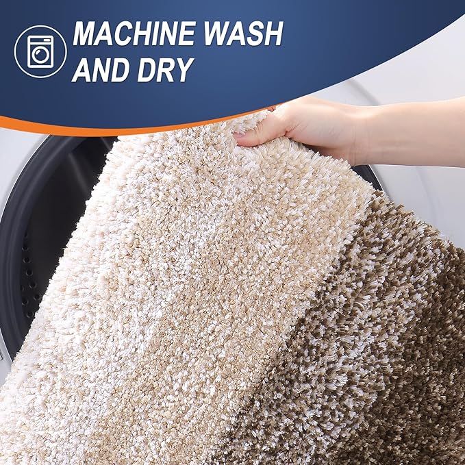 OLANLY Bathroom Rug Set 2 Piece, Soft Absorbent Microfiber Bath Rug Set, Non-Slip, Machine Wash Dry, Plush Shaggy Bath Mats for Bathroom (30"x20"+24"x16", Light Brown)