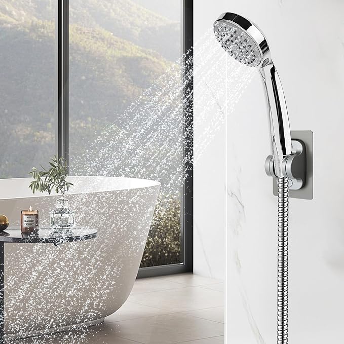 2Pcs Strong Adhesive Adjustable Shower Head Holder- Wall Mounted Heavy Duty Shower Head Shelf, Plastic Bracket Stick on Wall, ABS Mount for Bathroom Fix Firmly and Use Conveniently(Grey 2)