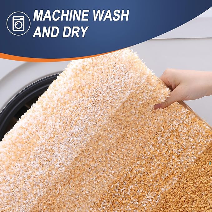 OLANLY Bathroom Rug Set 2 Piece, Soft Absorbent Microfiber Bath Rug Set, Non-Slip, Machine Wash Dry, Plush Shaggy Bath Mats for Bathroom (47"x20"+24"x16", Golden Yellow)