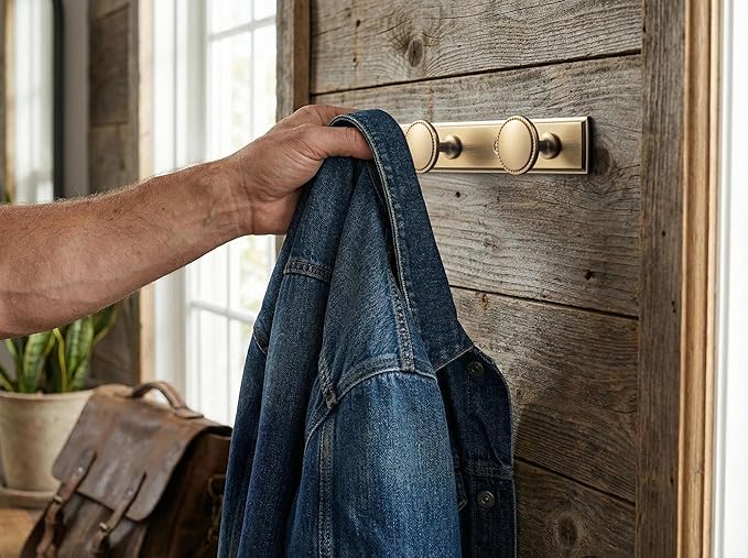 Goo-Ki Champagne Bronze Coat Rack Wall Mount with Escutcheon Backplate, Modern Heavy Duty Zinc Alloy Coat Hooks, Soft Gold Hat and Towel Hanger Rail for Entryway, Bathroom and Mudroom (5 Hooks)