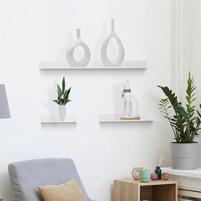 Z metnal White Floating Shelves, Wall Shelf, Metal Square Shelf for Display Collection, Aluminum, Wall Mounted, White, 24 inch, Set of 2
