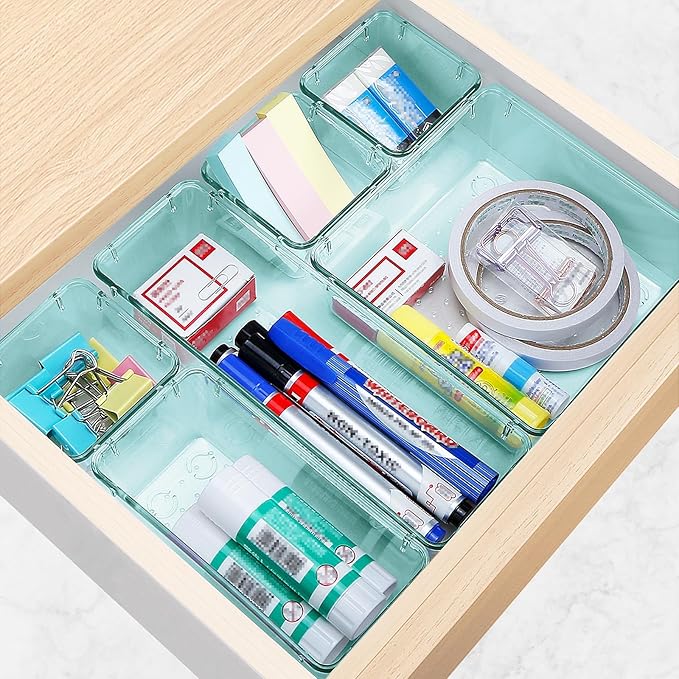 StorMiracle 16 PCS Drawer Organizer Set, 5 Varied Size Bathroom and kitchen Drawer cabinet organizer Trays, Clear Storage Bins for Makeup, Jewelry, Utensils and Gadgets