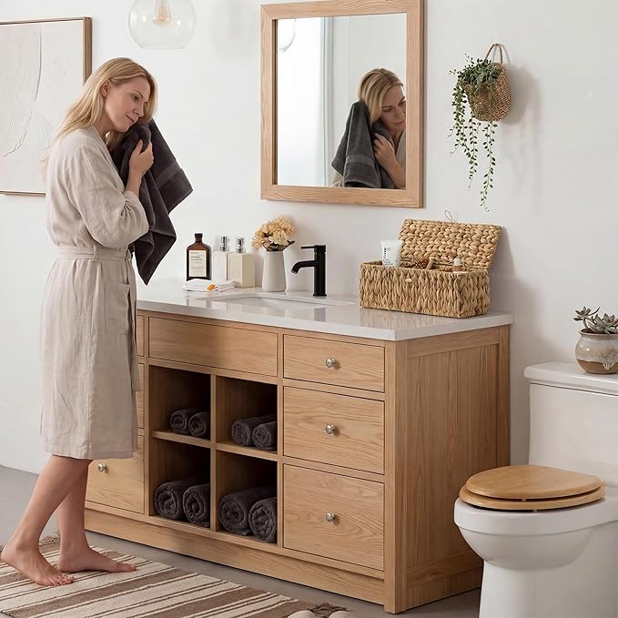 StorageWorks Toilet Paper Storage Basket with Lid, Large Wicker Baskets with 3 Compartments, Water Hyacinth Toilet Tank Basket for Shelves, Bathroom Organizer, 16½"x 5½"x 5½, 1-Pack