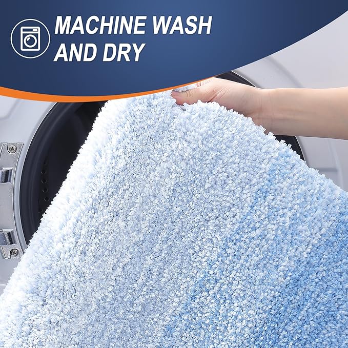 OLANLY Bathroom Rug Set 2 Piece, Soft Absorbent Microfiber Bath Rug Set, Non-Slip, Machine Wash Dry, Plush Shaggy Bath Mats for Bathroom (30"x20"+24"x16", Light Blue)