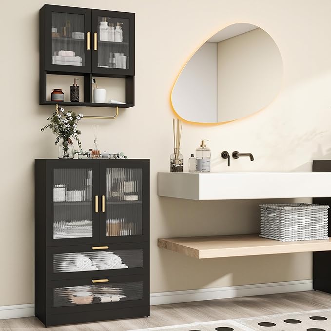 Bathroom Floor Storage Cabinet Freestanding Organizer for Bathroom, Home Office, Bedside, Sofa Side Table
