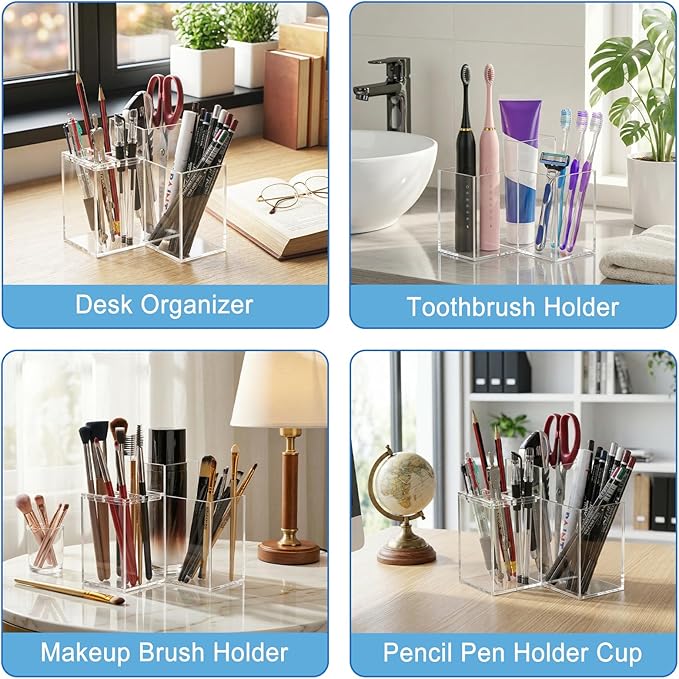 Acrylic Toothbrush Holders for Bathroom, 5 Slots Toothbrush and Toothpaste Storage Organizer Holder, Home Decor for Bathroom Accessories Organizer