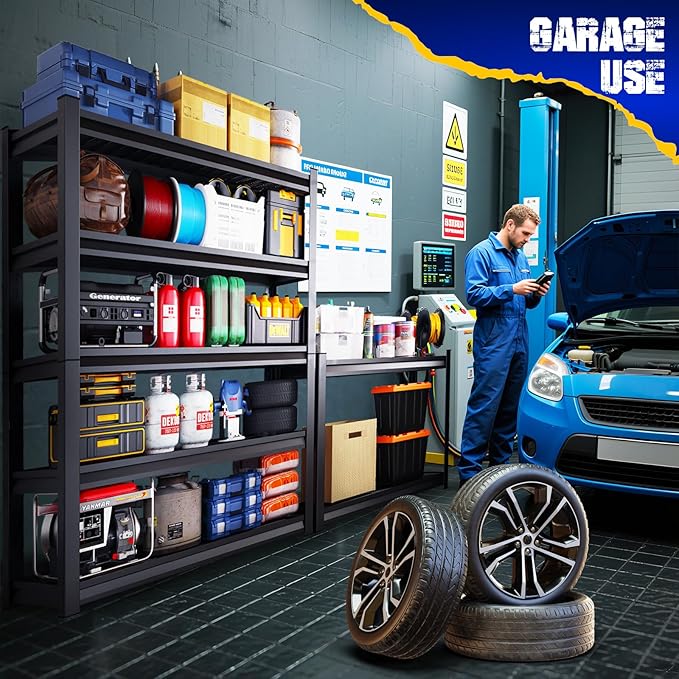 72"H Garage Shelving Heavy Duty, Adjustable Garage Storage Shelves 2500LBS Metal Shelving 5T Wire Shelving Units fou Garage, Utility Shelf Rack for Warehouse,Basement, Shop, 72''H x 35.4''W x 15.7''D