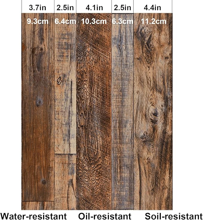 WENMER 11.8" x 197" Brown Wood Wallpaper Peel and Stick Wallpaper Shiplap Self Adhesive Wall Paper Wood Contact Paper for Cabinet Countertop Shelf Drawer Wall Door