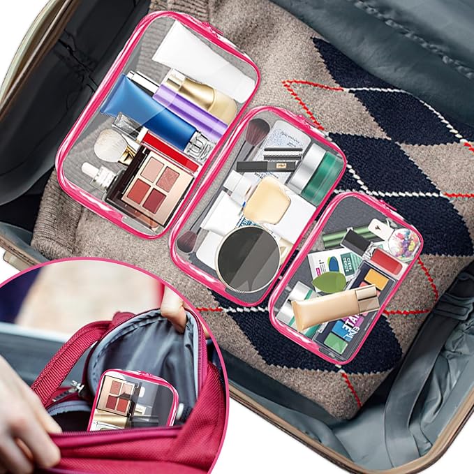 AURUZA Clear Makeup Bag,Portable Travel Toiletry Bags with Zipper, TSA Approved Clear Organizer Bags, PVC Cosmetic Pouch for Airport Airline Compliant