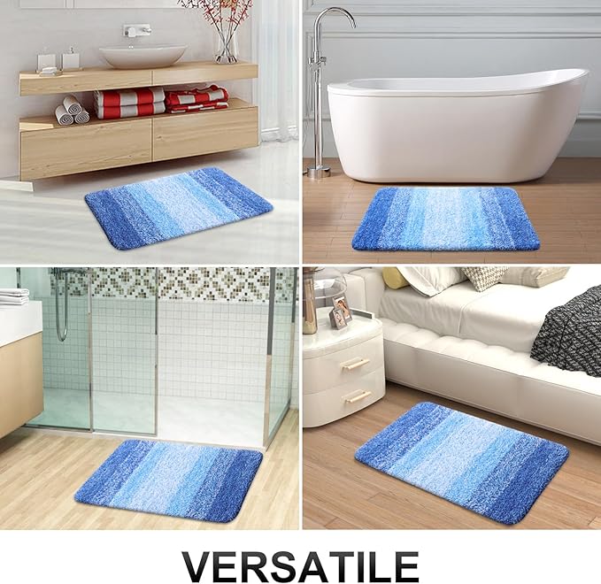OLANLY Bathroom Rug Set 2 Piece, Soft Absorbent Microfiber Bath Mats and U-Shaped Contour Toilet Rug, Non-Slip, Machine Wash Dry, Shaggy Bath Mats for Bathroom (24"x16"+24"x20", Light Royal Blue)