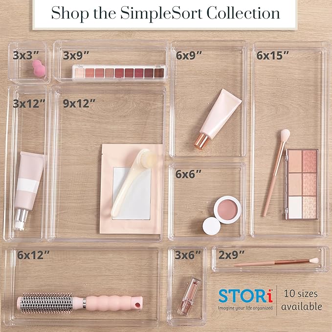 STORi SimpleSort 10-Piece Stackable Clear Drawer Organizer Set | Multi-size Trays | Makeup Vanity Storage Bins and Office Desk Drawer Dividers | Made in USA