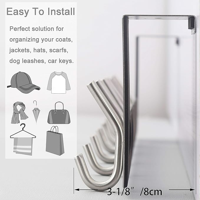 WEBI Over The Door Hooks,Door Hanger,Over Door Towel Rack,Door Coat Rack Hanger,6 Hooks for Hanging Towels,Clothes,Hats,Behind Back of Bathroom,Bronze,2 Packs
