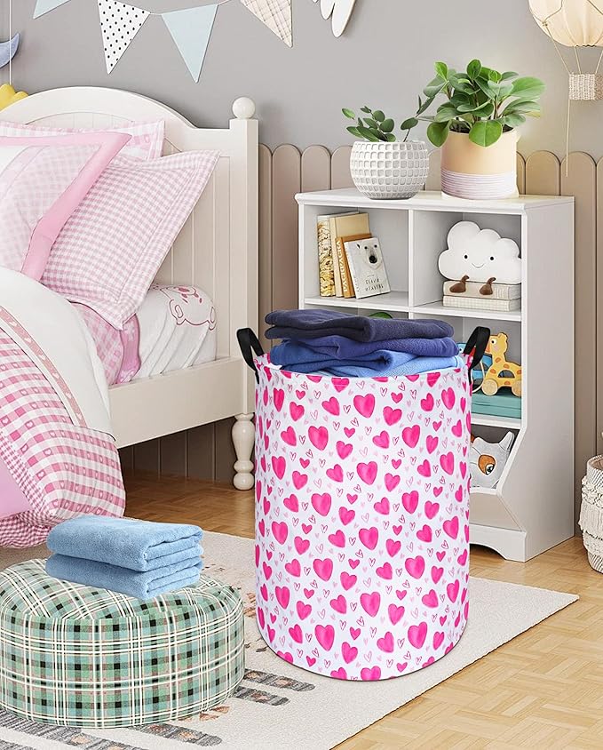 Kids Laundry Hamper Storage Basket Laundry Organizer Hamper Storage Bins Clothes Box Nursery Hamper Gift Basket with Handles (Heart)