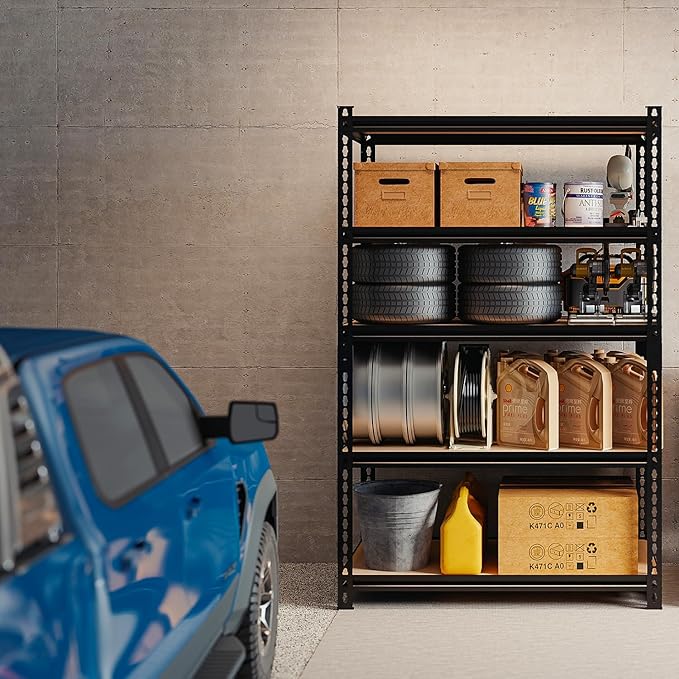 5-Tier Metal Storage Shelves, Adjustable Shelving Units, Boltless Assembly, Black, 27.88 x 11.88 x 60 Inch, for Warehouse Garage Shed Basement (60H*27.98W*11.98D)
