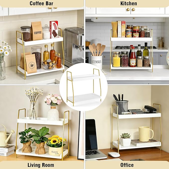 2-Tier Bathroom Counter Organizer, Wood Countertop Organizer for Bathroom Decor, Bathroom Organizers and Storage, Skincare Organizers for Vanity , Counter Storage Shelf for Bedroom Kitchen Office