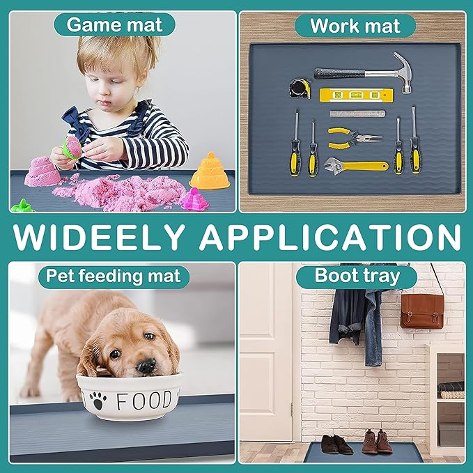 URMONA Waterproof Silicone Under Sink Mat 31'' x 22'' Shelf Liner for Kitchen and Bathroom, Cabinet and Counter Protector, Storage and Organizers, Litter Mat, Pet Cat Puppy Essentials(Khaki)
