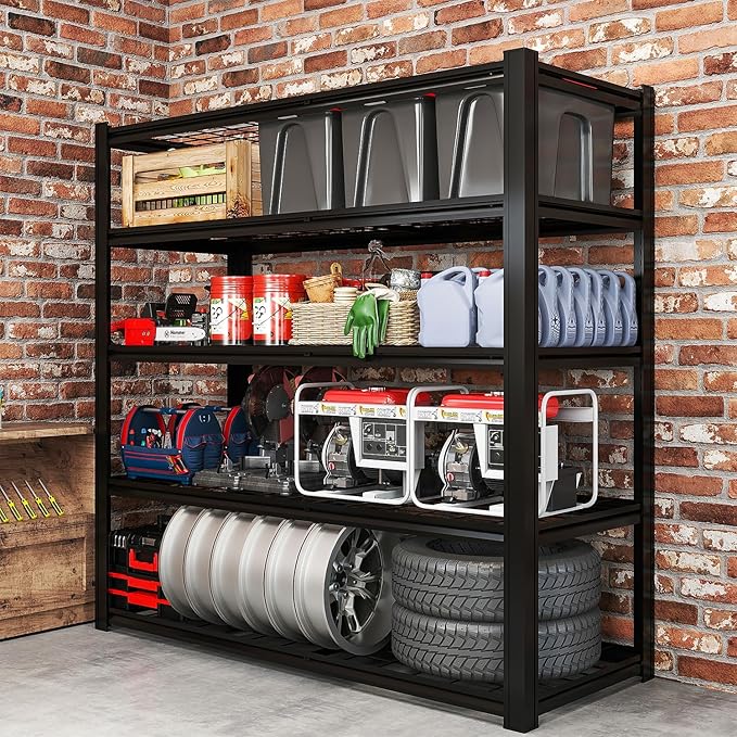 5-Tier Metal Garage Shelving Unit | Adjustable Garage Shelving, Store Shelving, 2,500-Pound Capacity, 72 x 35.93 x 16 Inches, Easy to Assemble,Ideal for Garage and Basement Storage(72H*35.93W*16D)
