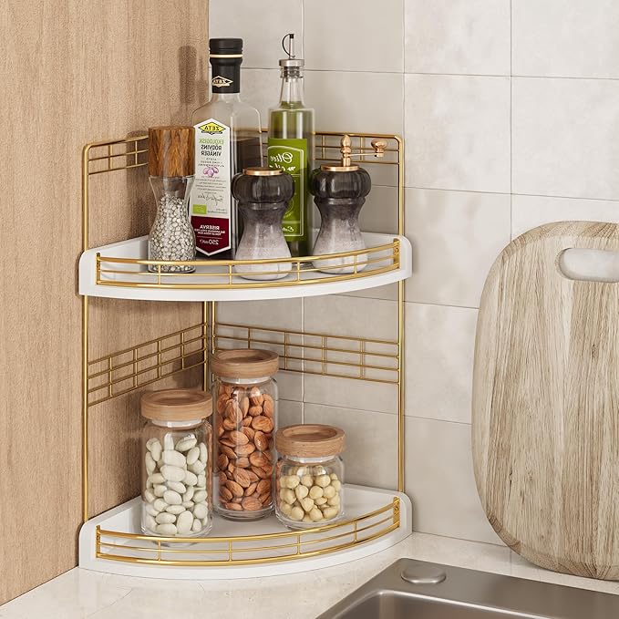 Bathroom Countertop Corner Organizer for Small Spaces – 2-Tier Counter Shelf for Sink & Vanity, Compact Vertical Storage for Toiletries (White)