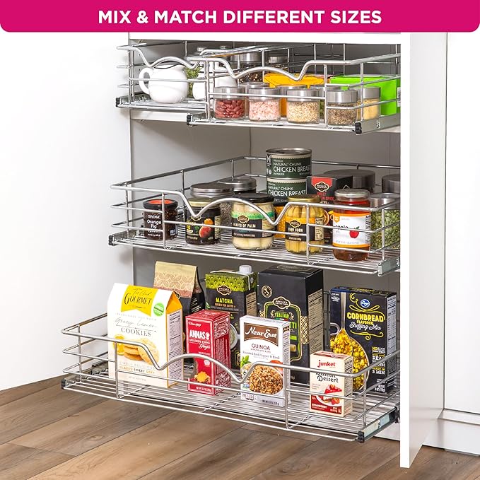 HOLDN’ STORAGE Pull Out Cabinet Organizer, Slide Out Drawer for Kitchen Cabinets & Pantry, Roll Out Shelf for Pots, Pans & Under Sink Storage, Heavy-Duty Full-Extension, 17"W x 21"D x 5"H