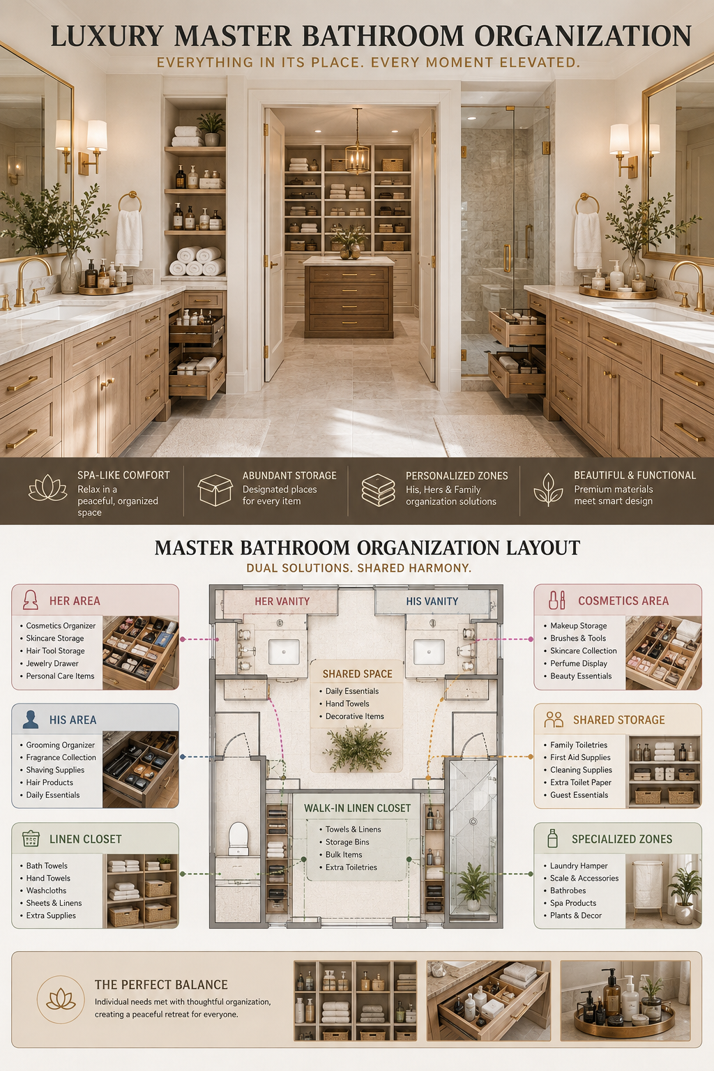 Master Bathroom Organization: Luxurious Organization Systems