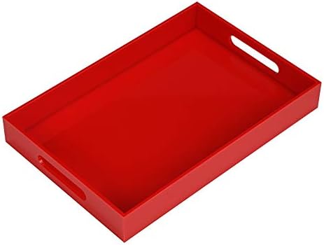 Sturdy Red Acrylic Serving Tray with Handles - 10x15Inch, Coffee, Appetizer, Breakfast, Butler Tray - Kitchen Countertop & Vanity Table Organizer