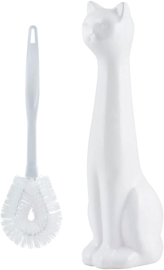 Allure Home Creation White Cat 2-Piece Toilet Brush Holder and Brush Set