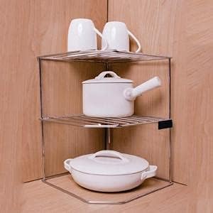 Stainless Steel 3-Tier Countertop Storage Rack For Corners, Multipurpose Stainless Steel Kitchen Plate Dish Corner Shelf Rack Stand Holder, Corner Shelf Organizer, Kitchen Organizers