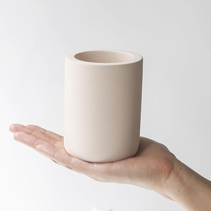Selegna Diatomite Drying Stone Toothbrush Holder, Modern Ceramic-Look Countertop Cup with Drainage for Bathroom, Quick Drying Electric Toothbrush & Toothpaste Organizer, Stoneware Finish