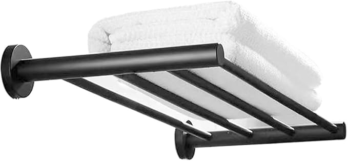 20 Inch Bathroom Towel Rack, Hotel Style Towel Racks for Bathroom Wall Mounted, Modern Towel Bar Rack, 2-Tier Towel Shelves, Black