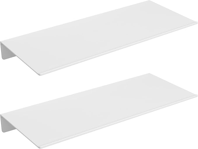 Danpoo 12 inch White Metal Floating Shelves for Wall Organizer & Storage, Display Shelves for Bathroom, Living Room, Kitchen, Bedroom(2-Pack)