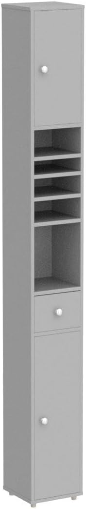 Haotian Bathroom Narrow Storage Cabinet Skinny Tall Unit with Adjustable Shelves Slender Anti-Tipping Floor Standing Cupboard, Gray BZR34-HG