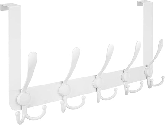TICONN Over The Door Hooks, 5 Heavy Duty Tri Coat Rack All Metal Coat Hanger for Bathroom Bedroom Dorm (White, 1PK, Fit 1-3/4" Doors)